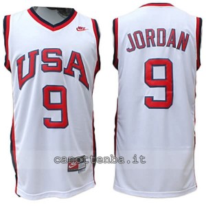 maglia basket michael jordan #9 nba usa 1984 bianca