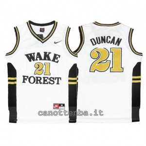 maglia ncaa wake forest demon deacons tim duncan #21 bianca