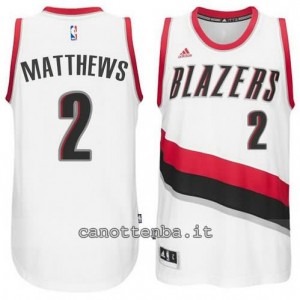 maglia wesley matthews #2 portland trail blazers 2014-2015 bianca