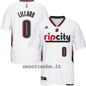 maglietta damian lillard #0 portland trail blazers 2014-2015 bianca