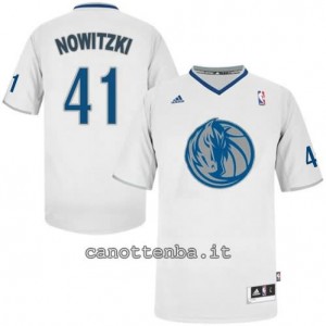 maglietta dirk nowitzki #41 dallas mavericks natale 2013 bianca